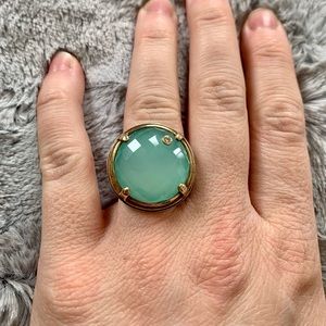 Green chalcedony ring with diamond accent